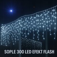 SOPLE LED 300 Zimny Biały+FLASH 14m Kurtyna Świetlna Lampki Zewnętrzne IP44
