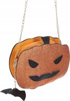 Pomarańczowa torebka w kształcie dyni na łańcuszku, brokatowa, Halloween