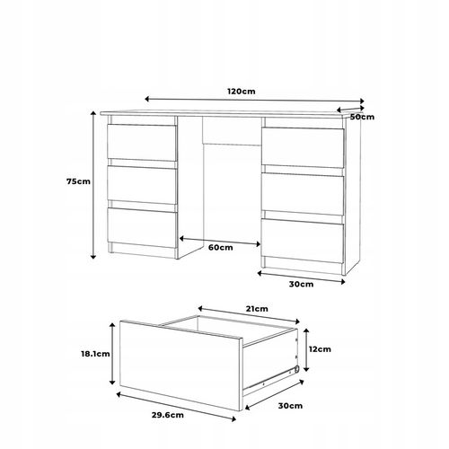 Biurko Białe 120cm Biurko szkolne 6 szuflad Stolik dla dziecka na Arena.pl