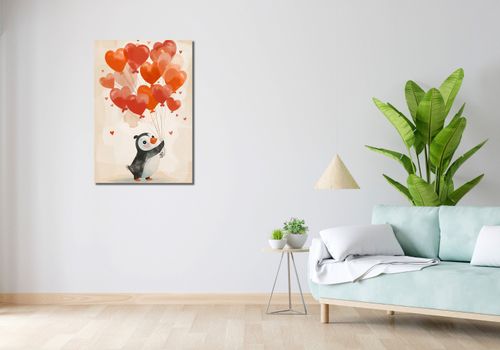 Obraz 60x90cm Pingwinek z Balonami na Arena.pl