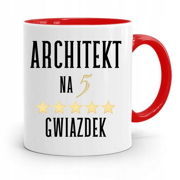 Kubek Czerwony Architekta Na Pięć Gwiazdek Prezent Z Nadrukiem Ze Zdjęciem zdjęcie 1