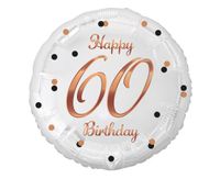 Balon foliowy 60 urodziny Happy Birthday biały rose gold, 45 cm