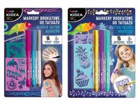 Kidea Markery Brokatowe do tatuażu z szablonami x 2 zestawy 6 kolorów