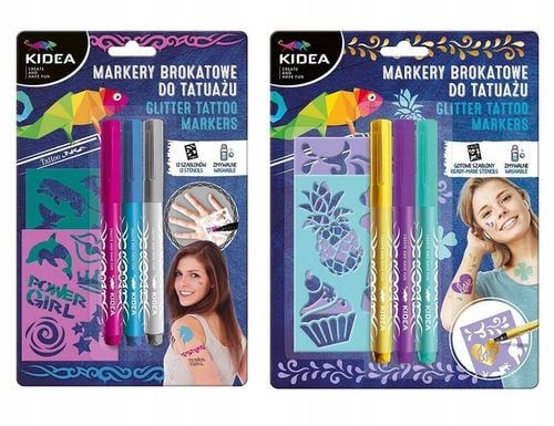 Kidea Markery Brokatowe do tatuażu z szablonami x 2 zestawy 6 kolorów na Arena.pl