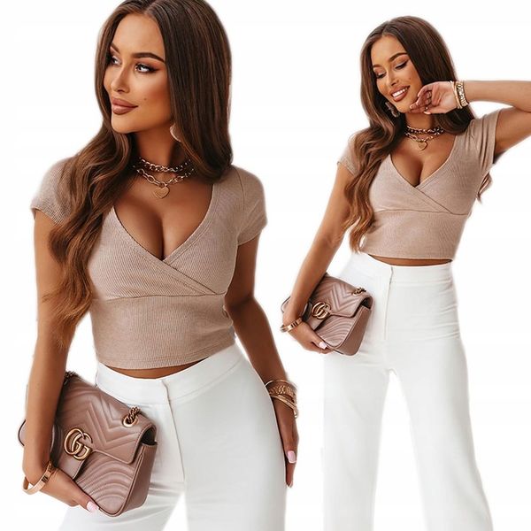 Bluzka damska prążkowana TOP dopasowana prosta na lato modna wygodna L/XL zdjęcie 1