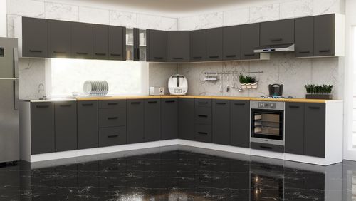 Kuchnia Nowoczesna Narożna Modułowa Blat 6.8m Biała Szara San Sebastian na Arena.pl