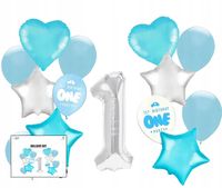 ZESTAW NIEBIESKICH BALONÓW NA ROCZEK 1 URODZINY ZESTAW URODZINOWY