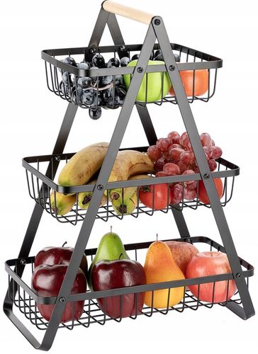 Koszyk TRZYPOZIOMOWY 3 piętrowy na owoce warzywa metalowy czarny Z na Arena.pl