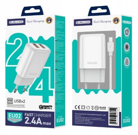 JELLICO| SZYBKA ŁADOWARKA 2x USB 2.4A + KABEL USB/TYPE-C 1-METR na Arena.pl