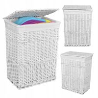 KOSZ WIKLINOWY NA PRANIE BIELIZNĘ ZABAWKI BIAŁY Z POKRYWĄ KUFER BIAŁY XL