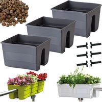 3x Skrzynka na balustradę Wave 30, Doniczka balkonowa + keramzyt 5l