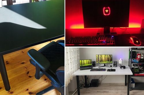 BIURKO GAMINGOWE KOMPUTEROWE CZARNE LED RGB STABILNE Z REGULACJĄ na Arena.pl