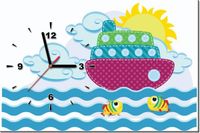 60CM 40CM ZEGAR OBRAZ PATCHWORKOWY STATEK DRUK PŁÓTNO RAMA