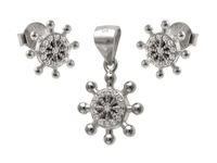 DELIKATNY RODOWANY SREBRNY KOMPLET KOŁO STER OKRĘTU BIAŁE CYRKONIE SREBRO