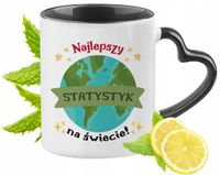Kubek Czarny Z Uszkiem W Kształcie Serca Dla Statystyka Na Prezent