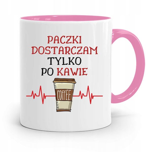 Kubek Różowy Dla Kuriera Tylko Po Kawie Prezent Z Nadrukiem Ze Zdjęciem zdjęcie 1