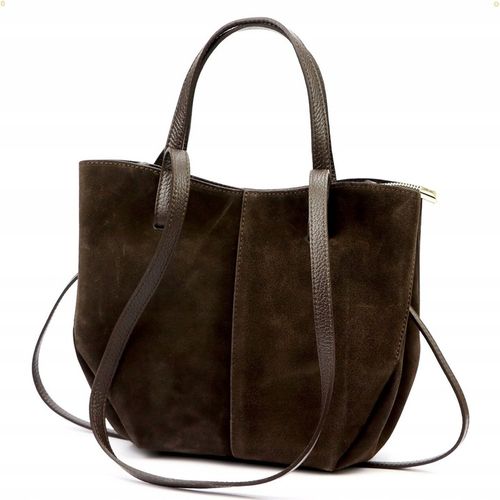 Vera Pelle torebka shopper skóra naturalna zamszowa brązowa czekoladowa na Arena.pl