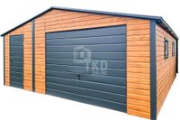 Garaż Blaszany 6x6m Brama uchylna Drzwi 3x okno drewnopodobny rynny TKD261