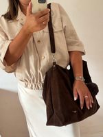 Torba Flora&Co torebka duża worek zamsz zamszowa eco brązowa hit viral