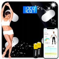 WAGA ŁAZIENKOWA ANALITYCZNA SMART APLIKACJA BLUETOTH SZKŁO + BATERIE GRATIS