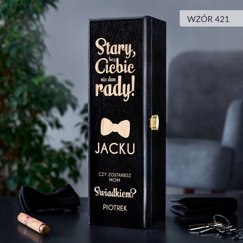 PROŚBA O ŚWIADKOWANIE SKRZYNKA NA WINO Z GRAWEREM PREZENT DLA ŚWIADKA IMIĘ na Arena.pl
