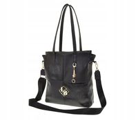 Laura Biaggi - torebka shopper czarna groszekmat + błysk breloczek R278