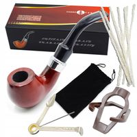 Fajka Tradycyjna Drewniana do Palenia Tytoniu +Ubijak Stojak Wyciory ZESTAW