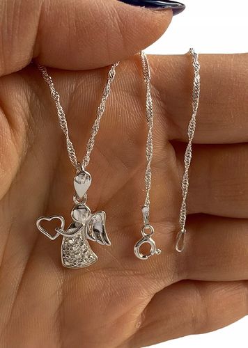 SREBRNY ŁAŃCUSZEK KOMUNIJNY I MEDALIK ANIOŁEK NA PREZENT DLA DZIEWCZYNKI na Arena.pl