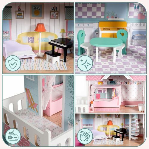 Duży Domek Dla Lalek XXL Drewniany Mebelki Do Zestawu Oświetlenie LED na Arena.pl