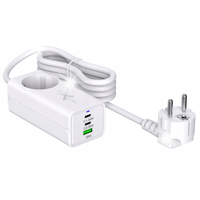 SZYBKA Ładowarka sieciowa PRZEDŁUŻACZ 1.5m 2xUSB-C+USB gniazdko GaN EVO 65W