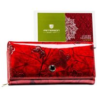 megapojemny portfel damski z lakierowanej skóry naturalnej w motyle