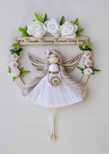 Anioł stróż 3D makrama dowolny napis grawer GRATIS Komunia Chrzest Urodziny na Arena.pl