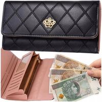 Elegancki Portfel damski na zatrzask skórzany duży rozkładany pojemny skóra