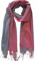 Cashmere - piękny elegancki cieniowany szal z frędzlami różowo-szary