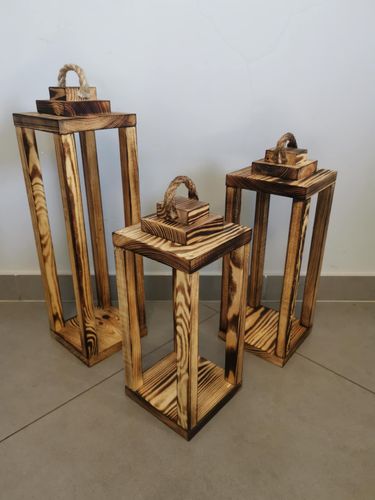 Zestaw 3 Lampionów 35 40 50 cm LAMPIONY DREWNIANE Baza pod stroik Dekor nr8 na Arena.pl