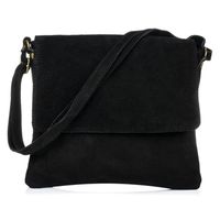 VERA PELLE torebka zamszowa listonoszka z klapą i paskiem V480 czarna