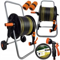 WĄŻ OGRODOWY NA WÓZKU BĘBEN ZWIJACZ ZESTAW Podlewanie Zraszacz 1/2-50m