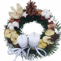 ZIMOWY STROIK WIANEK DWIE ŚWIECE BIAŁY KREM ŚWIECZNIK SUSZ