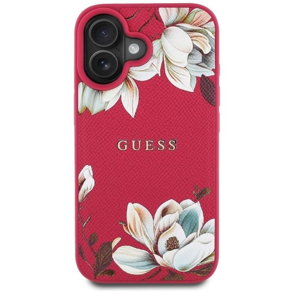 Etui Guess Grained Printed Flower Pattern MagSafe do iPhone 16 fuksja zdjęcie 3