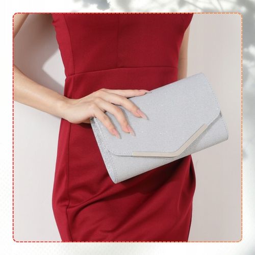 Srebrna Wieczorowa Torebka Kopertówka Błyszcząca na Ślub EFEKTOWNA Wizytowa na Arena.pl