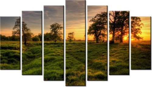 80CM 140CM OBRAZ 7 ELEM ZACHODZĄCE SŁOŃCE WŚRÓD DRZEW ŚCIENNY na Arena.pl