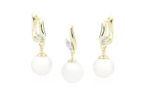 KLASYCZNY POZŁACANY SREBRNY WISZĄCY KOMPLET ŁEZKI PERŁY PERERŁKI CYRKONIE