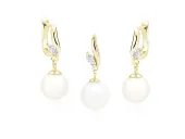 KLASYCZNY POZŁACANY SREBRNY WISZĄCY KOMPLET ŁEZKI PERŁY PERERŁKI CYRKONIE