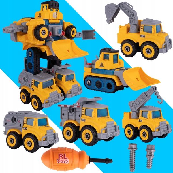 ROBOT TRANSFORMUJĄCY W AUTKA BUDOWLANE 5 SZTUK zdjęcie 4