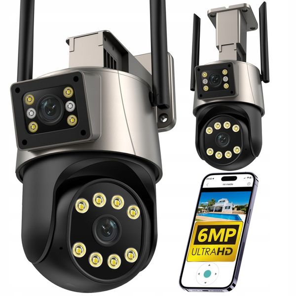 PODWÓJNA KAMERA WIFI IP SMART ZEWNĘTRZNA OBROTOWA 2x 3MPx DETEKCJA 6MPx 6MP zdjęcie 1