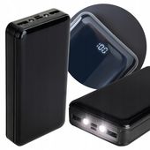 POWERBANK 20000mAh Czarny Wygodny 2,1A + Latarka LED 2x USB micro+C Mocny