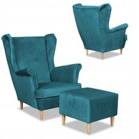 Fotel uszak Angelo z podnóżkiem skandynawski Family Meble pikowany turkus