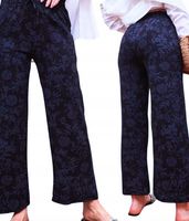 Spodnie Letnie Damskie Szeroka Nogawka Luźne Kwiaty M/L GRANATOWE