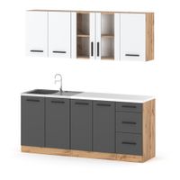 Kuchnia Mała Rest 2.0m Nowoczesna Modułowa Z Blatem Wotan Biały Szary Mat