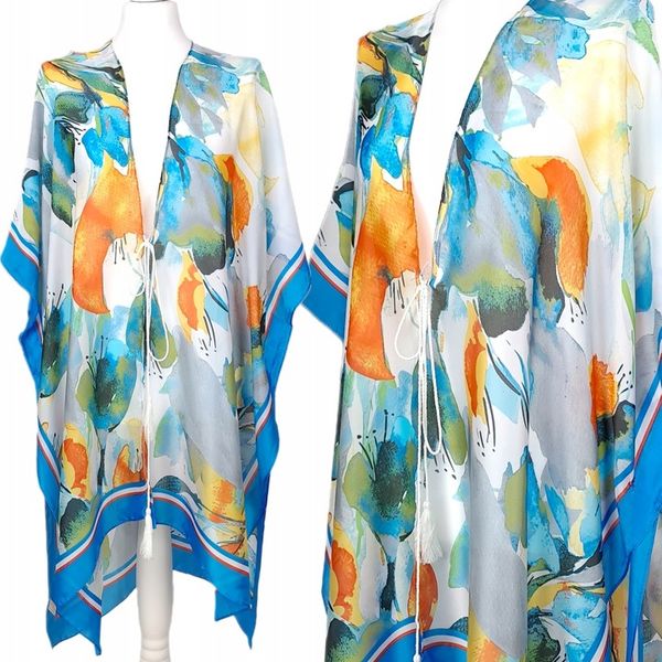 JEDWABNE PAREO CHUSTA TUNIKA PLAŻOWA BOHO KOLORY zdjęcie 5